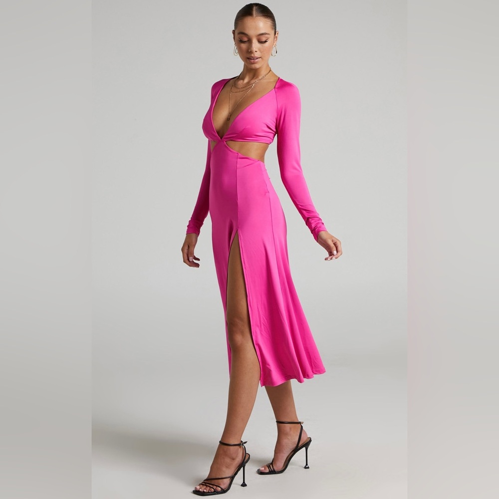 Showpo Hot Pink Front Cut Out Long Sleeve Dress